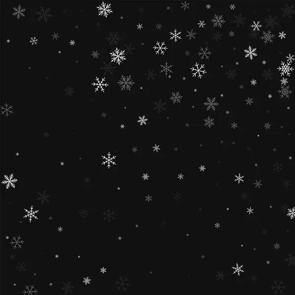 Nieve escasa dispersión aleatoria sobre fondo negro ilustración vectorial — Vector de stock
