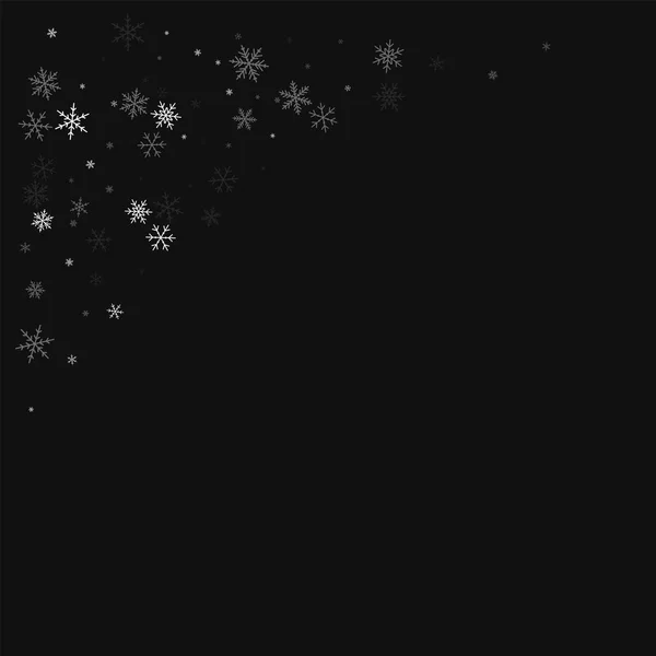 Queda de neve esparsa canto superior esquerdo sobre fundo preto ilustração vetorial — Vetor de Stock