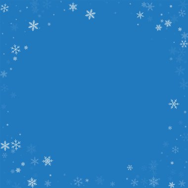 Seyrek kar yağışı köşe çerçeve mavi arka plan vektör çizim üzerinde