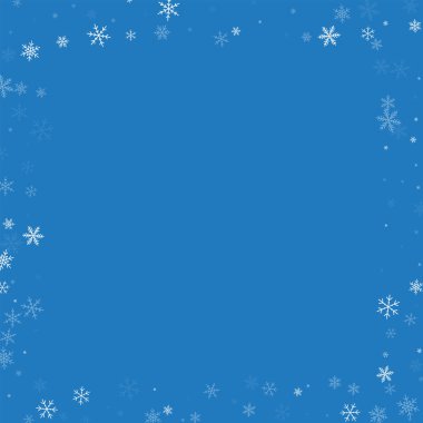 Seyrek kar yağışı kare kenarlık mavi renkli vektör çizim üzerinde dağınık.