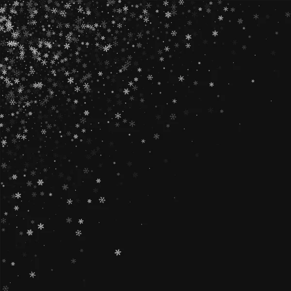 Güzel kar yağışı dağınık sol üst köşede siyah arka plan vektör çizim
