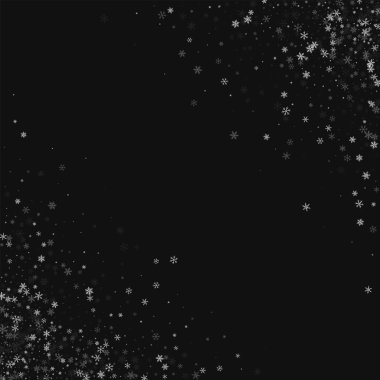 Güzel kar yağışı dağılım köşeye sıkışmış gibi sınır siyah arka planda vektör çizim