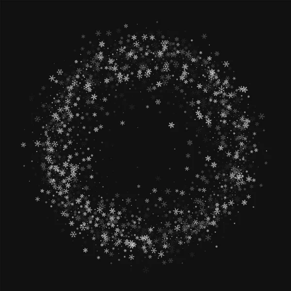 Schönen Schneefall Kreis Rahmen auf schwarzem Hintergrund Vektor Illustration — Stockvektor