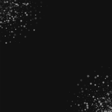 Güzel kar yağışı çerçeve köşeleri siyah arka planda vektör çizim