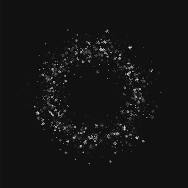Mooie sneeuwval kleine ring frame op zwarte achtergrond vectorillustratie — Stockvector