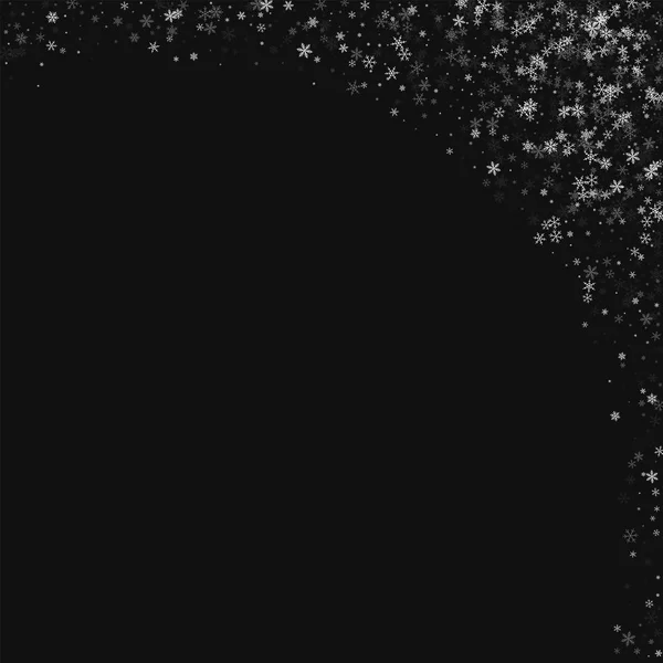 Mooie sneeuwval abstracte rechterbovenhoek op zwarte achtergrond vectorillustratie — Stockvector