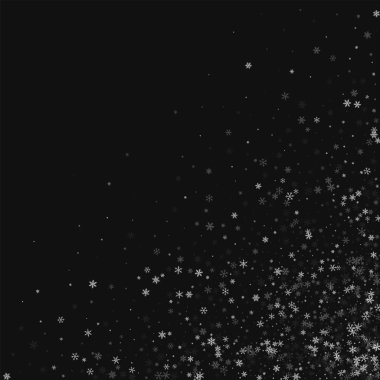 Güzel kar yağışı dağınık alt sağ köşede siyah arka plan vektör çizim