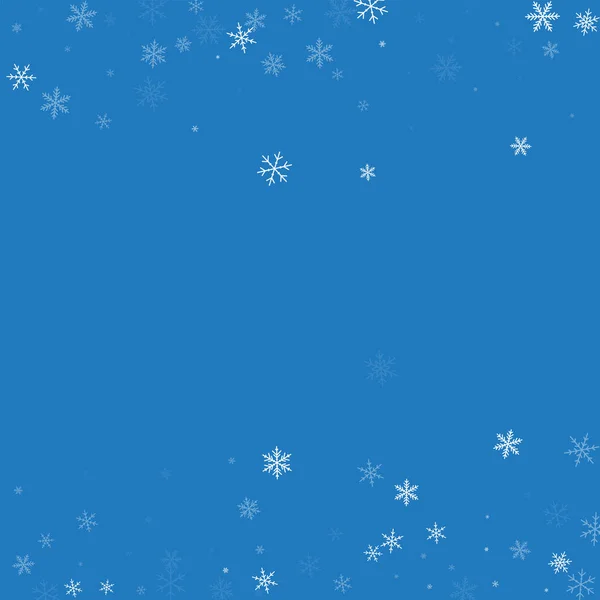 Sparse snowfall Scattered border on blue background Vector illustration — Stock Vector