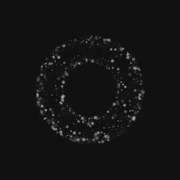 Mooie sneeuwval Bagel vormige frame op zwarte achtergrond vectorillustratie — Stockvector