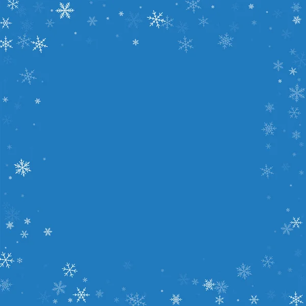 Chute de neige clairsemée Bordure chaotique sur fond bleu Illustration vectorielle — Image vectorielle