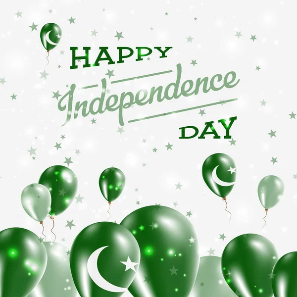 Dzień Niepodległości Pakistanu patriotyczne projekt balony w barwach narodowych kraju, szczęśliwy — Wektor stockowy