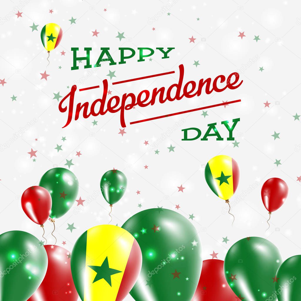 Senegal Independence Day Patriotic Design. Balloons in National Colors of the Country. Happy Independence Day Vector Greeting Card.