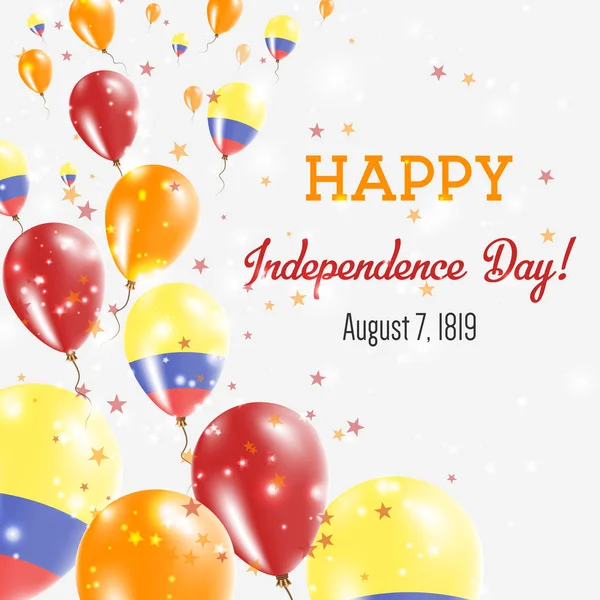 Tarjeta de felicitación del Día de la Independencia de Colombia Globos voladores en Colombia Colores Nacionales Happy — Vector de stock