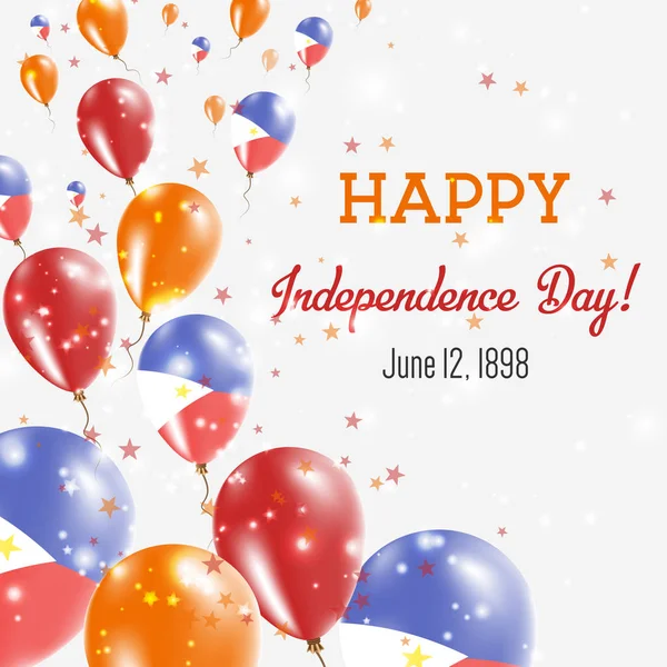 Filipinler Bağımsızlık Günü tebrik kartı uçan balonlar Türkiye Ulusal mutlu renkler — Stok Vektör