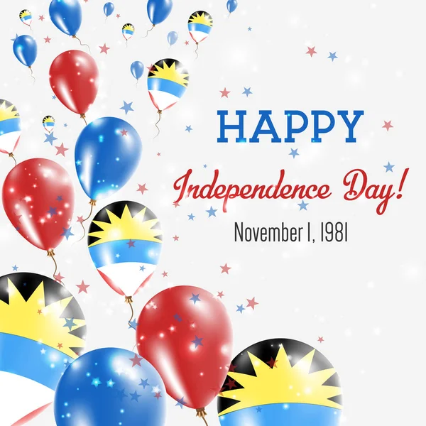 Antigua e Barbuda Giorno di indipendenza Biglietto di auguri Palloncini volanti in Antigua e Barbuda Nazionale — Vettoriale Stock