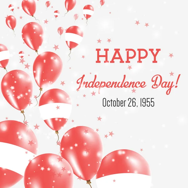 Tarjeta de felicitación del Día de la Independencia de Austria Globos voladores en Austria Colores nacionales Happy — Vector de stock