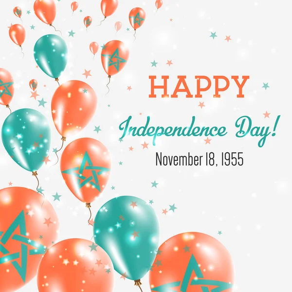 Maroc Carte de vœux Jour de l'Indépendance Ballons Volants au Maroc Couleurs Nationales Heureux — Image vectorielle