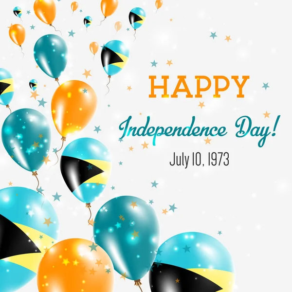 Bahamas Independence Day Carte de souhaits Ballons Volants aux Bahamas Couleurs Nationales Heureux — Image vectorielle