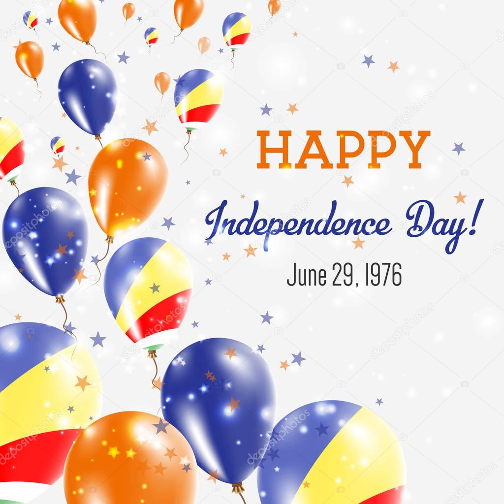 Seychelles Independence Day Greeting Card Flying Balloons in Seychelles National Colors Happy