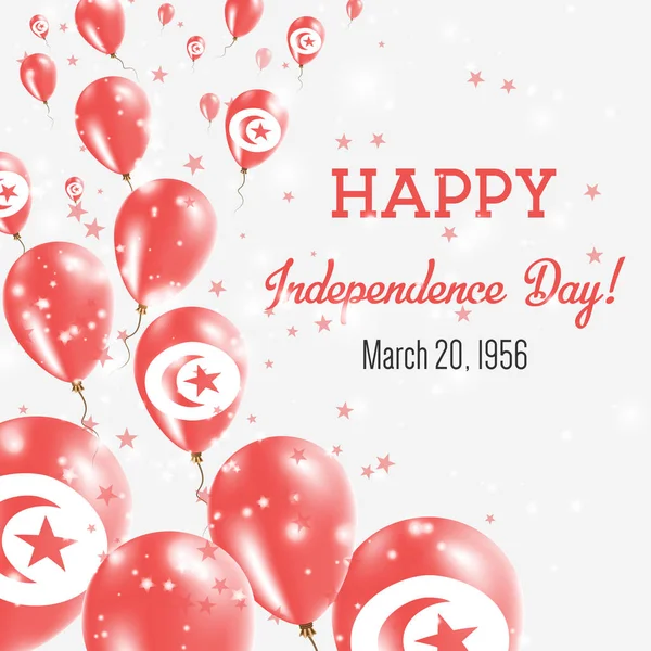 Tunisia unabhängigkeitstag grußkarte fliegende ballons in tunisia nationalfarben happy — Stockvektor