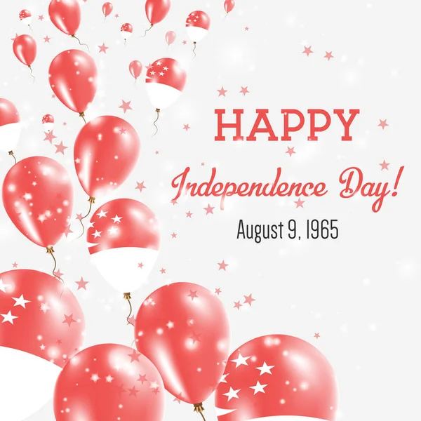 Dia da Independência de Singapura Cartão de saudação Balões voadores em Singapura Cores nacionais Feliz — Vetor de Stock