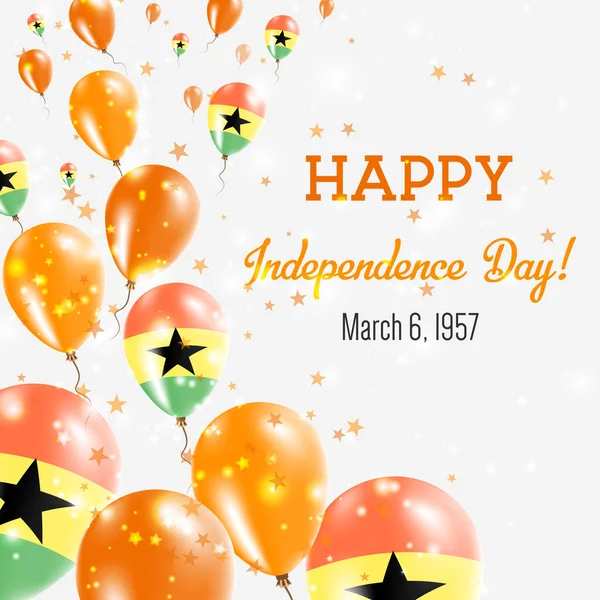 Ghana Independence Day Carte de souhaits Ballons Volants au Ghana Couleurs Nationales Happy Independence — Image vectorielle