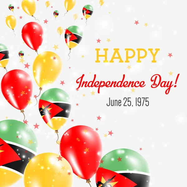 Dia da Independência de Moçambique Saudação Cartão Balões Voadores em Moçambique Cores Nacionais Feliz — Vetor de Stock