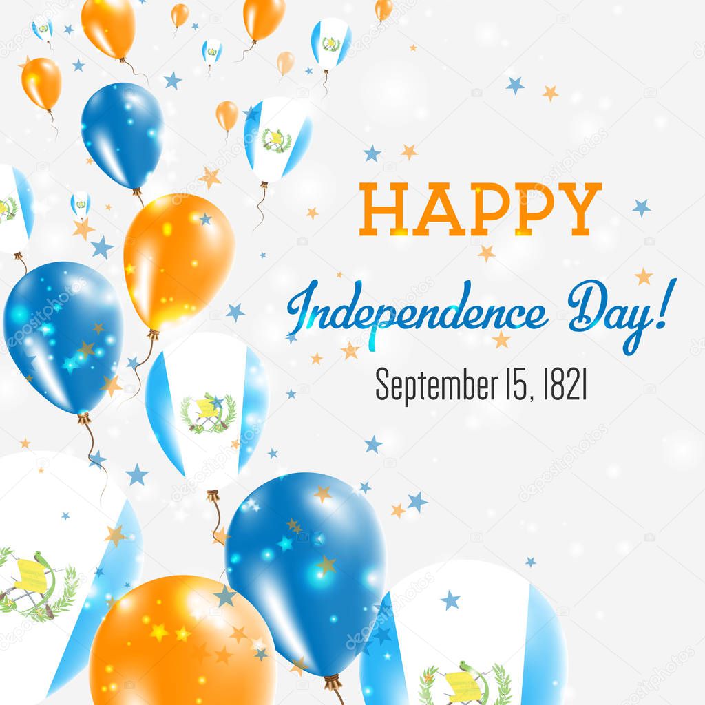 Guatemala Independence Day Greeting Card. Flying Balloons in Guatemala National Colors. Happy Independence Day Guatemala Vector Illustration.