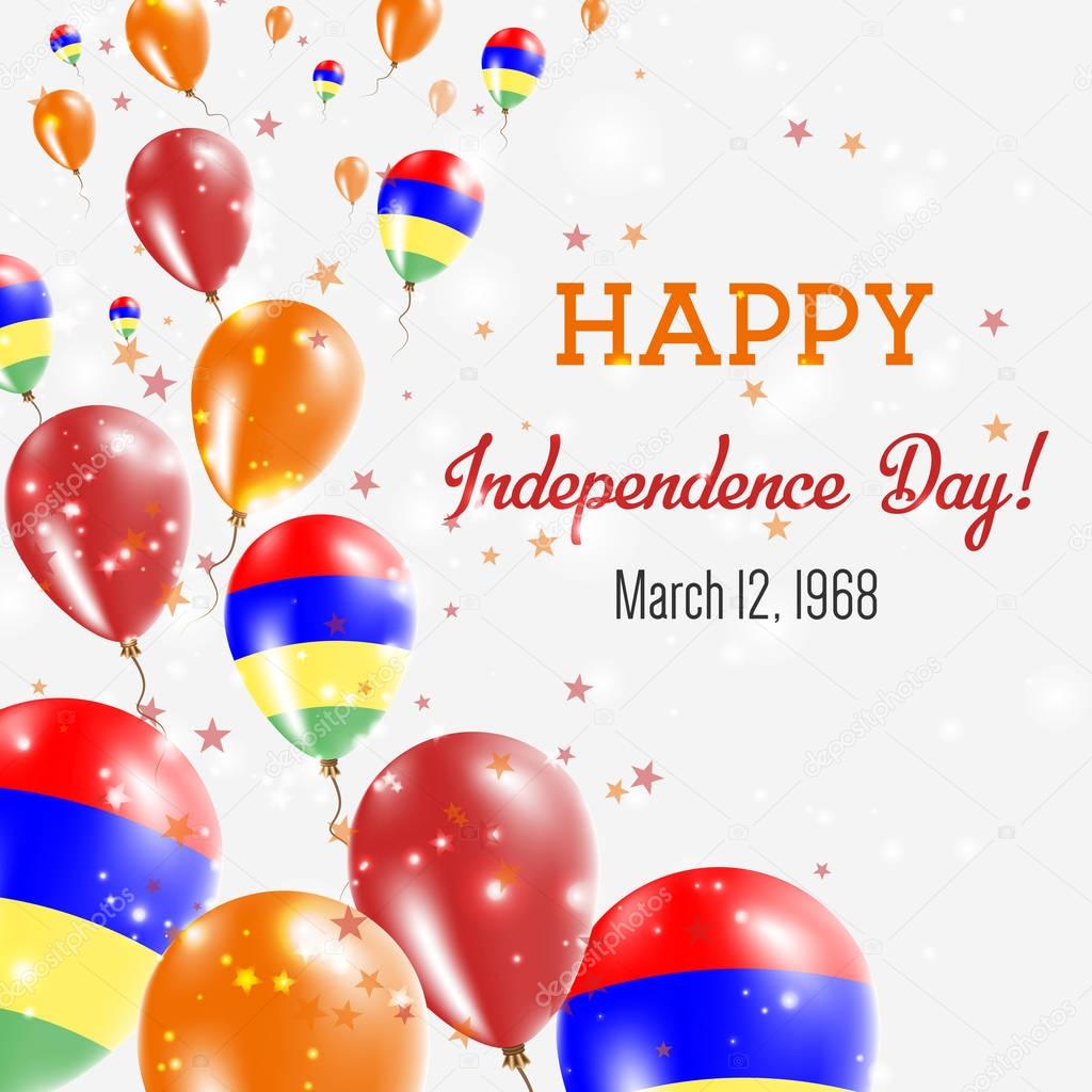 Mauritius Independence Day Greeting Card Flying Balloons in Mauritius National Colors Happy