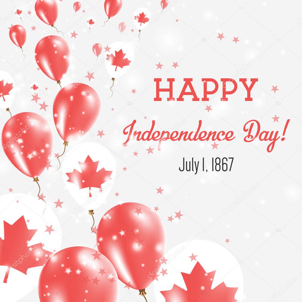 Canada Independence Day Greeting Card. Flying Balloons in Canada National Colors. Happy Independence Day Canada Vector Illustration.