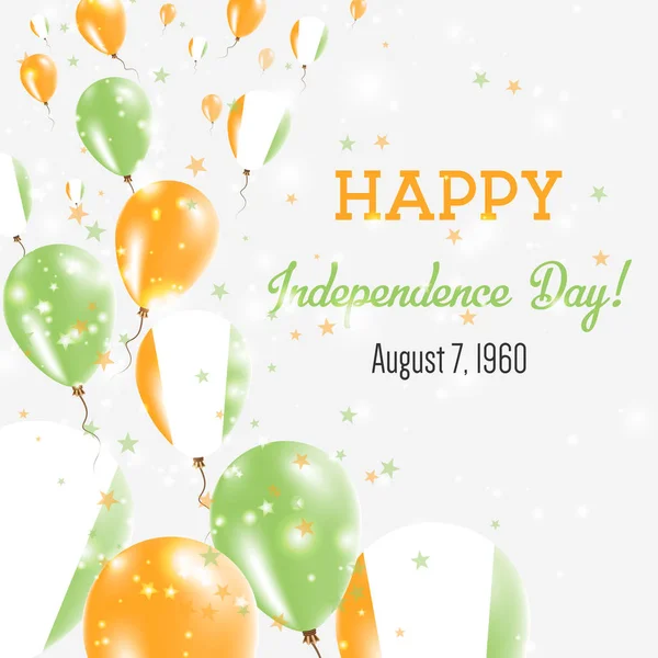 Dzień Niepodległości Divoire Cote powitanie karta, latające balony w Cote Divoire Narodowego kolory — Wektor stockowy