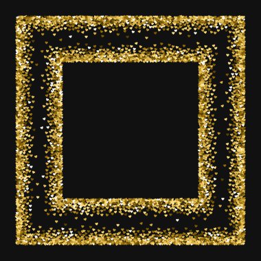 Altın glitter kalpler kare yapılmış siyah Sevgililer arka planda vektör kaotik çerçeve