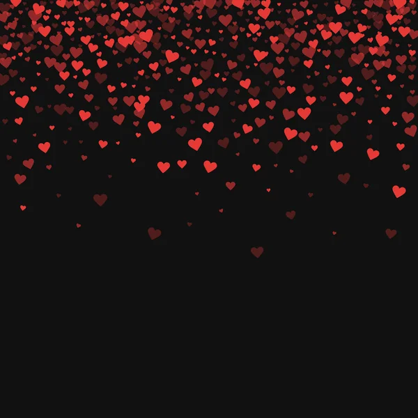 Röda hjärtan konfetti Scatter topp lutning på svart valentine bakgrund vektorillustration — Stock vektor