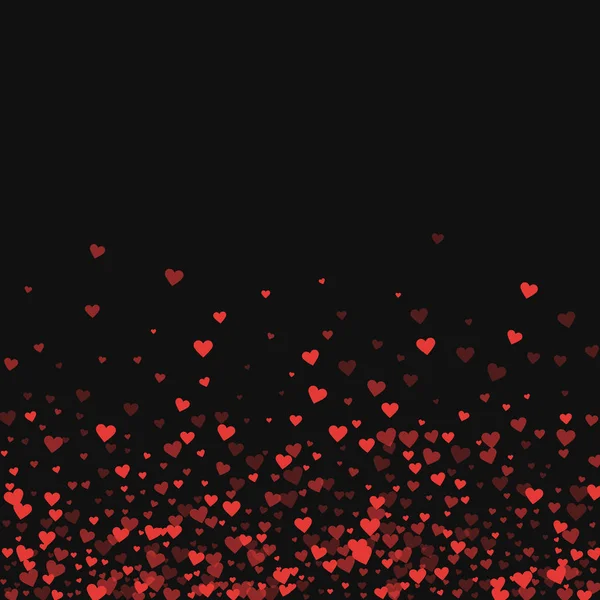 Rote Herzen Konfetti streuen unteren Gradienten auf schwarzem Valentinshintergrund Vektor Illustration — Stockvektor