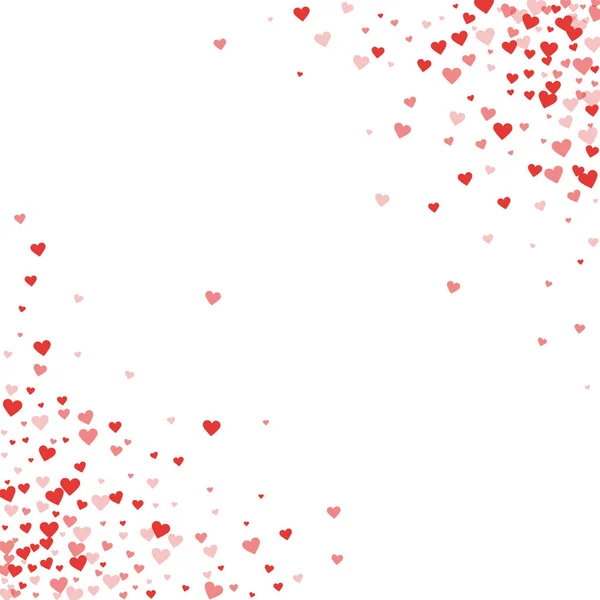 Coeurs rouges confettis Bordure en coin Scatter sur fond blanc Valentin Illustration vectorielle — Image vectorielle