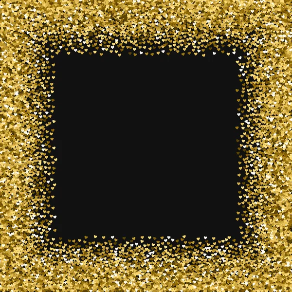 Gyllene glitter av hjärtan Chaotic gränsar på svart valentine bakgrund vektorillustration — Stock vektor