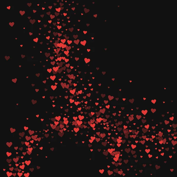 Rote Herzen Konfetti abstrakte Kreise auf schwarzem Valentinshintergrund Vektor Illustration — Stockvektor