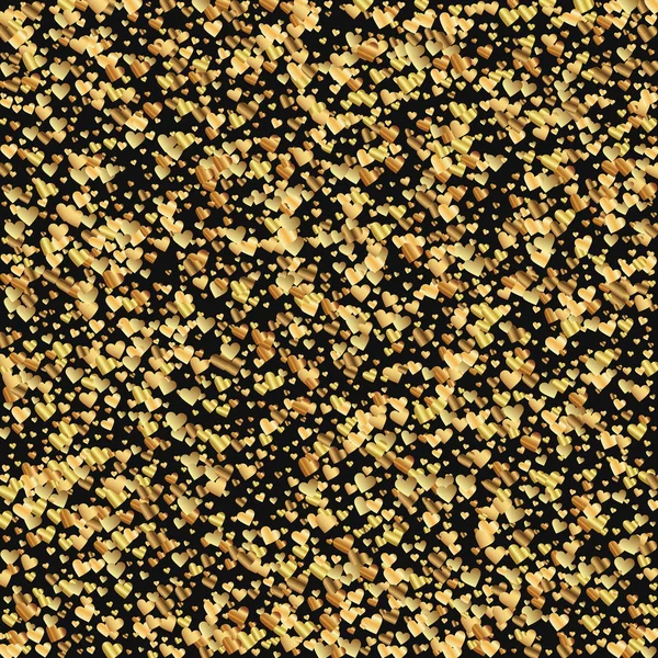Oro gradiente cuori coriandoli Modello sparso su sfondo nero valentino Illustrazione vettoriale — Vettoriale Stock