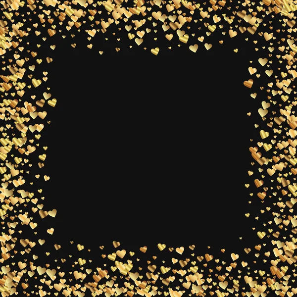 Золоті серця градієнта конфетті хаотичні кордон на чорний Валентина фон Векторні ілюстрації — стоковий вектор