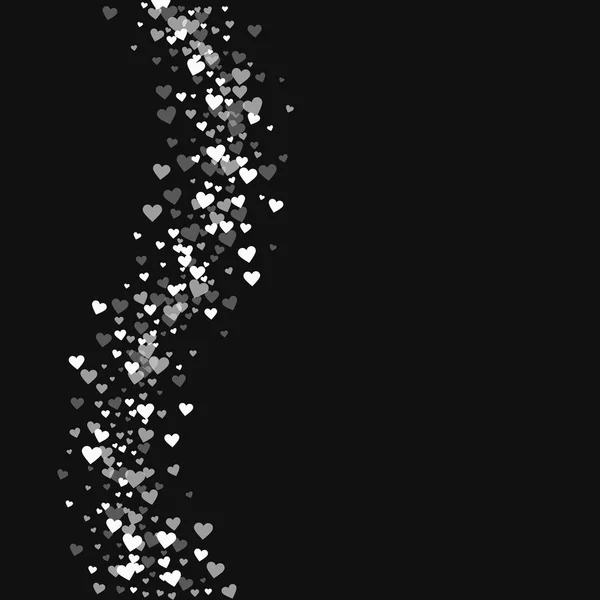 Corações brancos confetti Onda esquerda em fundo preto Valentim Ilustração vetorial — Vetor de Stock