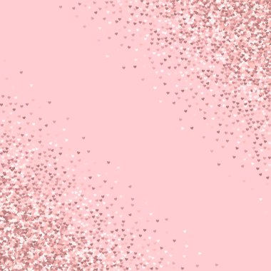 Pembe altın glitter kalpler yapılan dağılım köşeye sıkışmış gibi sınır palepink Sevgiliye arka plan üzerinde
