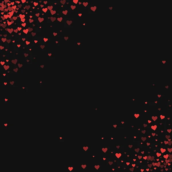 Rote Herzen Konfetti streuen abstrakte Ecken auf schwarzem Valentinshintergrund Vektor Illustration — Stockvektor