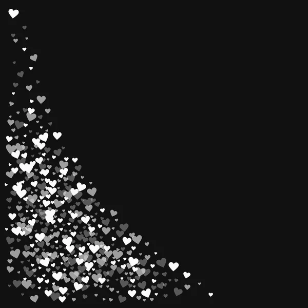 Bílá srdce konfety levý dolní roh na pozadí černé valentine vektorové ilustrace — Stockový vektor