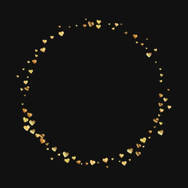 Gold-Gradient Herzen Konfetti runde Form auf schwarzem Valentinshintergrund Vektor Illustration — Stockvektor