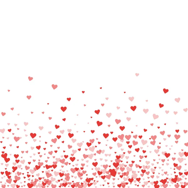 Corazones rojos confeti Dispersión degradado inferior sobre fondo de San Valentín blanco Vector ilustración — Vector de stock