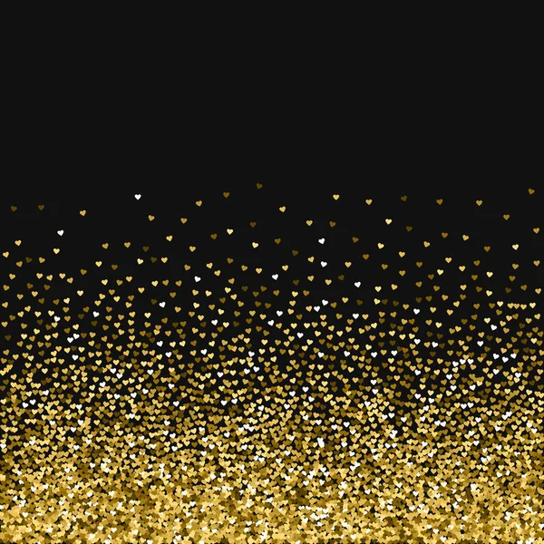 金色キラキラ製心散布下の黒いバレンタイン背景ベクトルにグラデーション — ストックベクタ