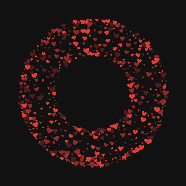Červená srdce konfety kolo rám housku na pozadí černé valentine vektorové ilustrace — Stockový vektor