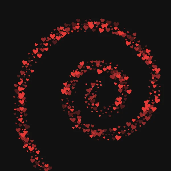 Rote Herzen Konfettispirale auf schwarzem Valentinshintergrund Vektor Illustration — Stockvektor