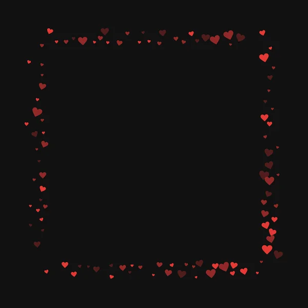 Corações vermelhos confetti Forma abstrata quadrada sobre fundo preto Valentim Ilustração vetorial —  Vetores de Stock