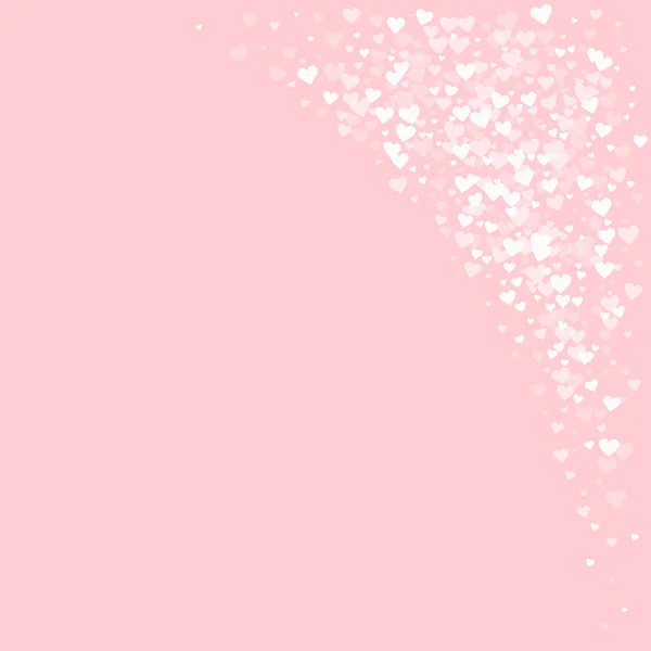 Corazones blancos confeti Esquina superior derecha sobre fondo palepink valentine Ilustración vectorial — Archivo Imágenes Vectoriales